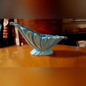 Mid Century Large Console Bowl Planter Aqua Shell Art Pottery
